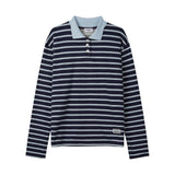 ソフトカラーストライプTシャツ (ネイビー)