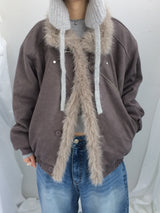 Milkfur high neck suede jumper
