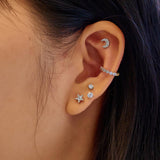 silver five-point star barbell single piercing rhodium plating + 925 silver E070-11H
