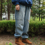 Fray patch denim Pants / Light blue