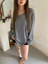 ボクシールーズフィットアンバランスショルダーロングスリーブTシャツ