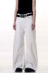 White Patchwork Wide-Leg Jeans