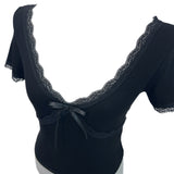 🤍Mist Ribbon Lace V-neck Short Sleeve T-shirt (2 colors)