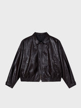 グロッシー レザー ボンバー ジャケット_ブラウン