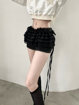 1460. Frill lace ribbon layered cover sk (4color)