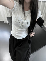 metallic cross stud short sleeve (3color)