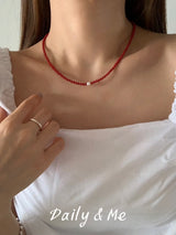3mm red freshwater necklace