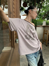 53 オフショルダー オーバーサイズフィット カラー 短袖 Tシャツ