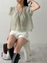 Organza Plain Layered Short Sleeve Blouse
