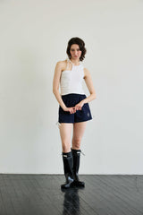 RIBBON JERSEY TRACK MICRO SHORTS / NAVY