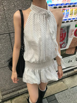 アトリエ ドット フリル ホルター フレア ミニ ドレス