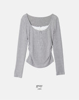ミヌ レース レイヤード ルーズボタン Tシャツ (4color)