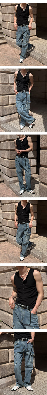 [BASIC ITEM] Henry neck botton sleeveless(3color)