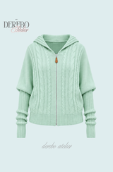 Mint Twist Hooded Knit Zip-Up