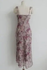 SMOKEY MAUVE FLORAL RUFFLE DRESS