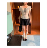 ribbon frill sweet short-sleeved knitwear
