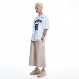 Cut-off wide bermuda sweatpants - BEIGE