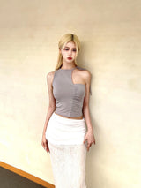 1381. Glad shirring unbal sleeveless (3color)
