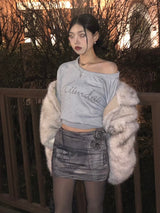 Gray Cubic Crop Sweatshirt
