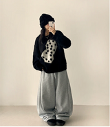 Terry Fleece side pin tuck incision string wide pants