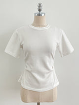 Linda Round-Neck Shirred Slit Short Sleeve T-Shirt