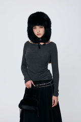 MUREN SHIRRING TOP / CHARCOAL