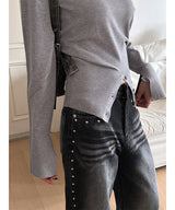 Unbalance slit button knit(3color)
