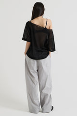 ニットワンショルダーTシャツ, Black