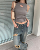 (Unisex) ビンテージチェックデニムパンツ