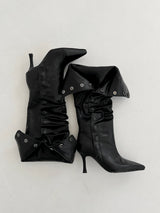 Wrinkle button stiletto heel [leather]