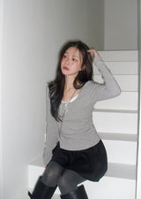 Minu Lace Layered Loose Button T-shirt (4color)