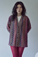 BOUCLE BOHEMIAN HERITAGE CARDIGAN (Burgundy)
