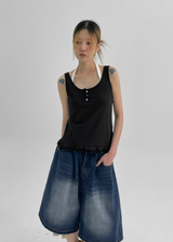 [MADE] Forpoon Frill Henley Neck Sleeveless Top