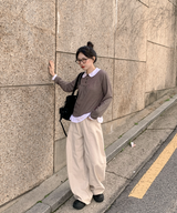 ラウンドカラーストライプフリルTシャツ