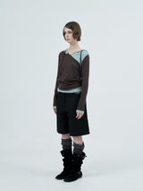 dot wrap layered hoodie / brown