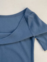 Boatneck Ribbed Elbow Length T-Shirt
