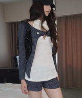 Metallic Button Tab Shorts_Navy