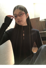 ハーフタートルネックVネックスリット長袖ニット