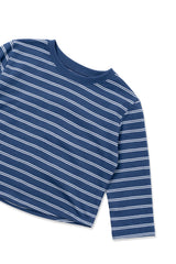 クロップ ストライプ Tシャツ、ブルー
