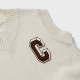 3D C Patch Ivory Knit Vest [Unisex]