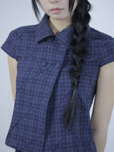 Cozy Check Shirt Blouse -Navy