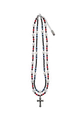 Layered red-blue cross necklace