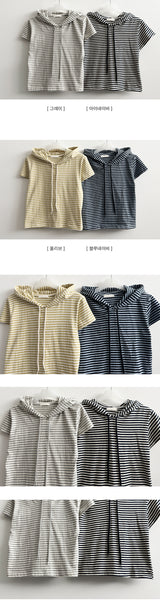 Linka Stripe Dangara Half Crop Short Sleeve Hoodie
