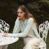 CAMEL CASHMERE FLOWER CARDIGAN - PASTEL MINT GREEN