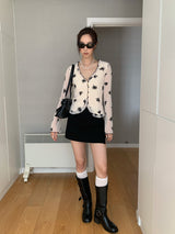 retro floral ruffle long-sleeve blouse