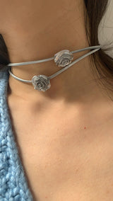 Silver ROSE choker necklace