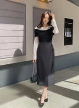 Monta Color Matching Off-Shoulder Knit Layered Shirt