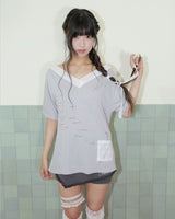 TEA DIARY V-NECK TOP / GREY
