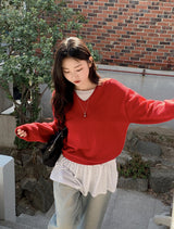 アゲインベーシックコットンルーズフィットⅤネックニット (5color)
