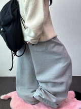 Balloon Wide Collie Belt Color-Point Fleece Balloon Wide Pants 🖤💜 5COLOR